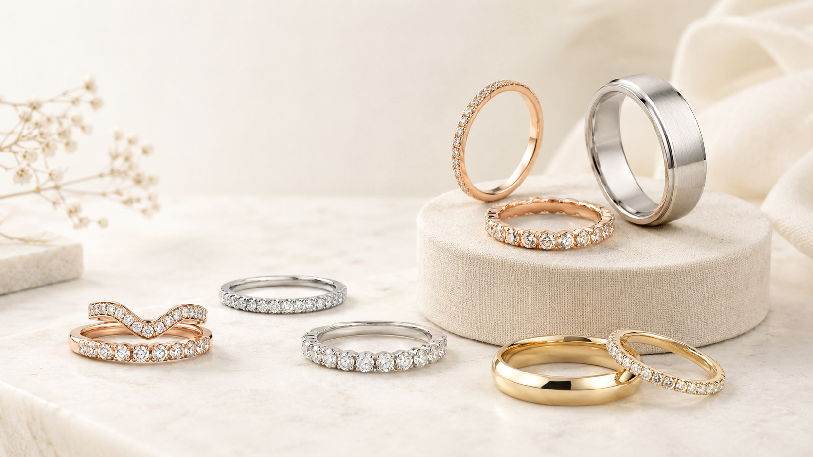 Gold, rose gold, platinum and diamond wedding bands from The Golden Gem in Golden, Colorado