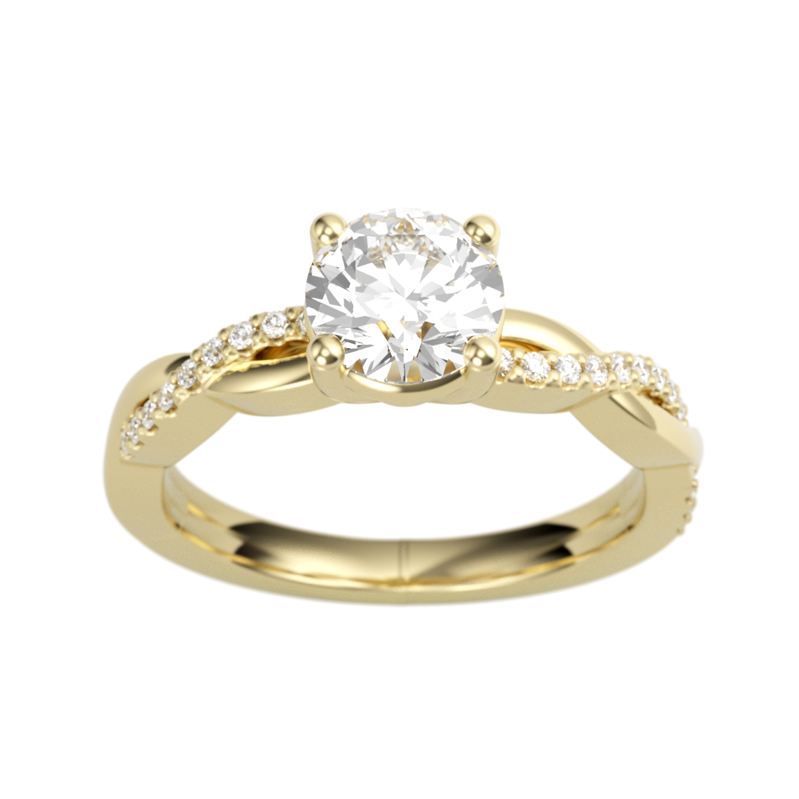 Round Cut Solitaire with Twisted Pavé Diamond Engagement Ring