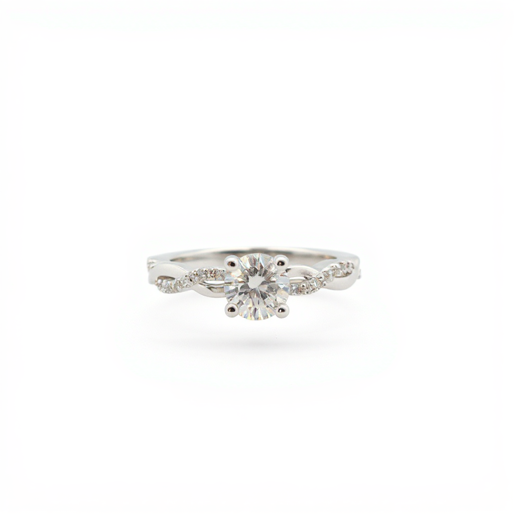 Round Cut Solitaire with Twisted Pavé Diamond Engagement Ring