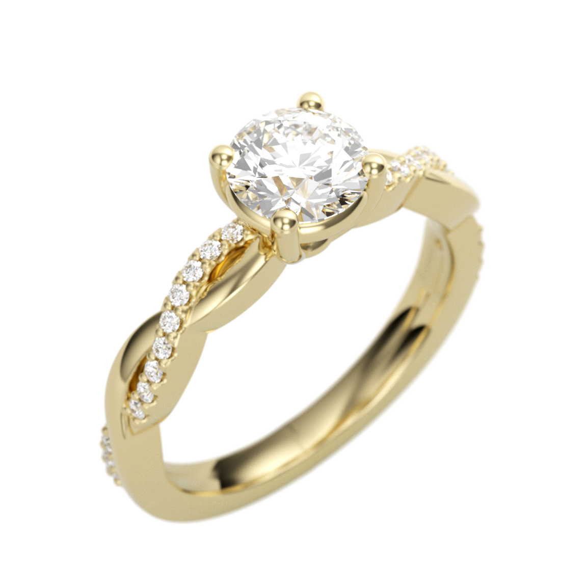 Round Cut Solitaire with Twisted Pavé Diamond Engagement Ring