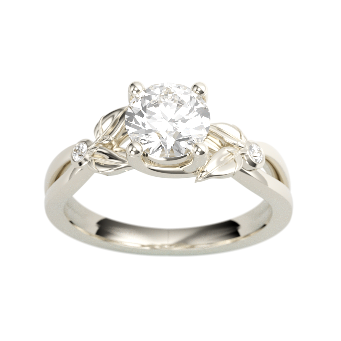 Rose Gold Leaf Accented Diamond Engagement Ring