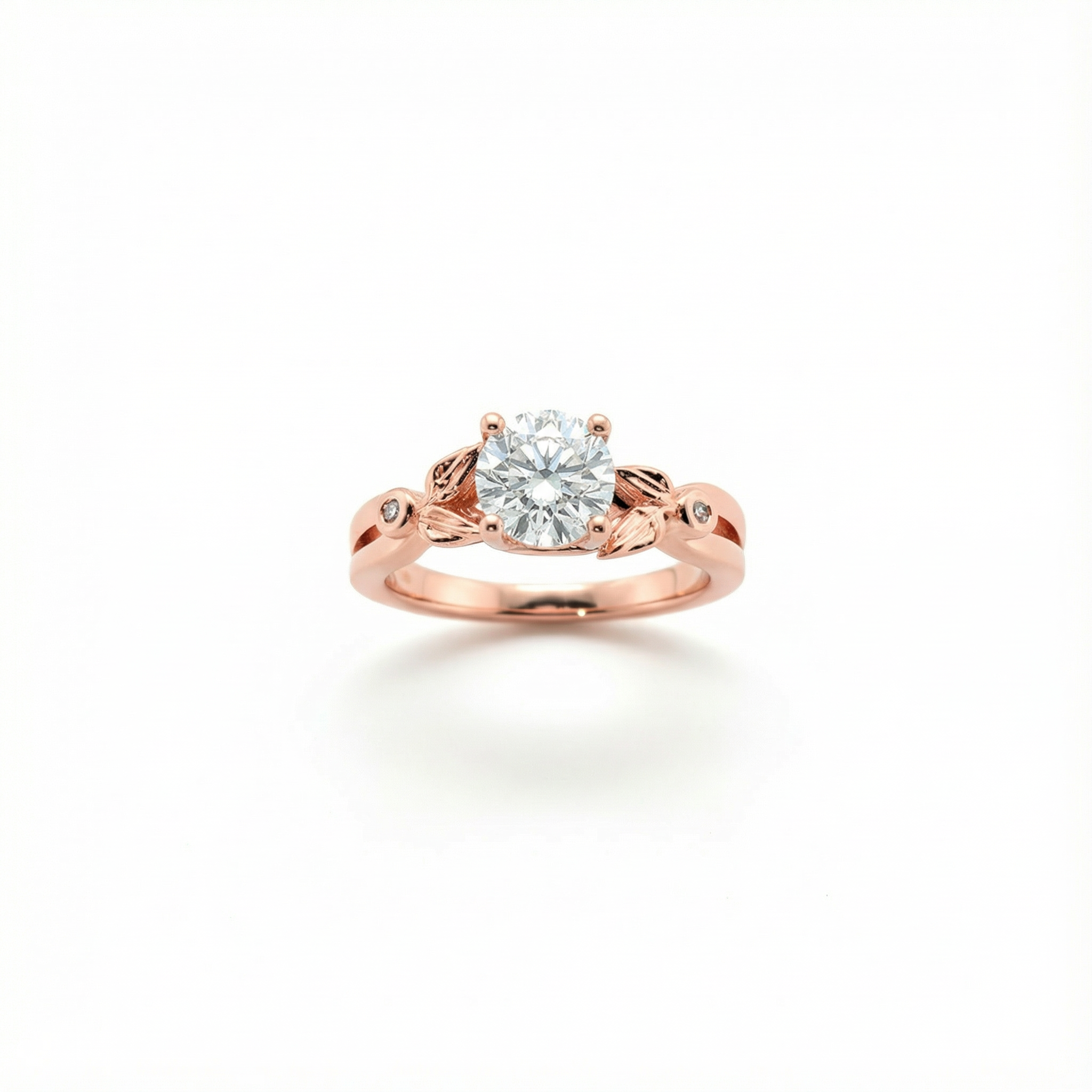 Rose Gold Leaf Accented Diamond Engagement Ring