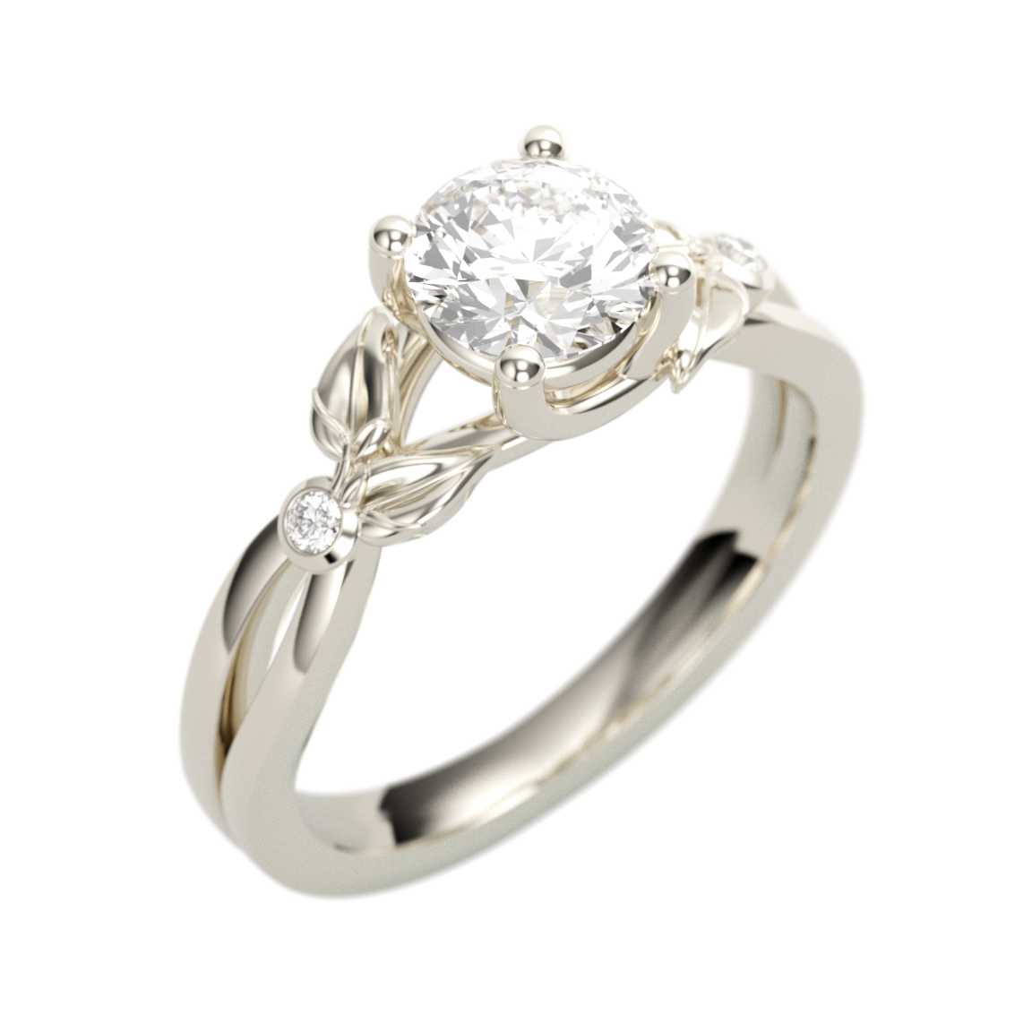 Rose Gold Leaf Accented Diamond Engagement Ring