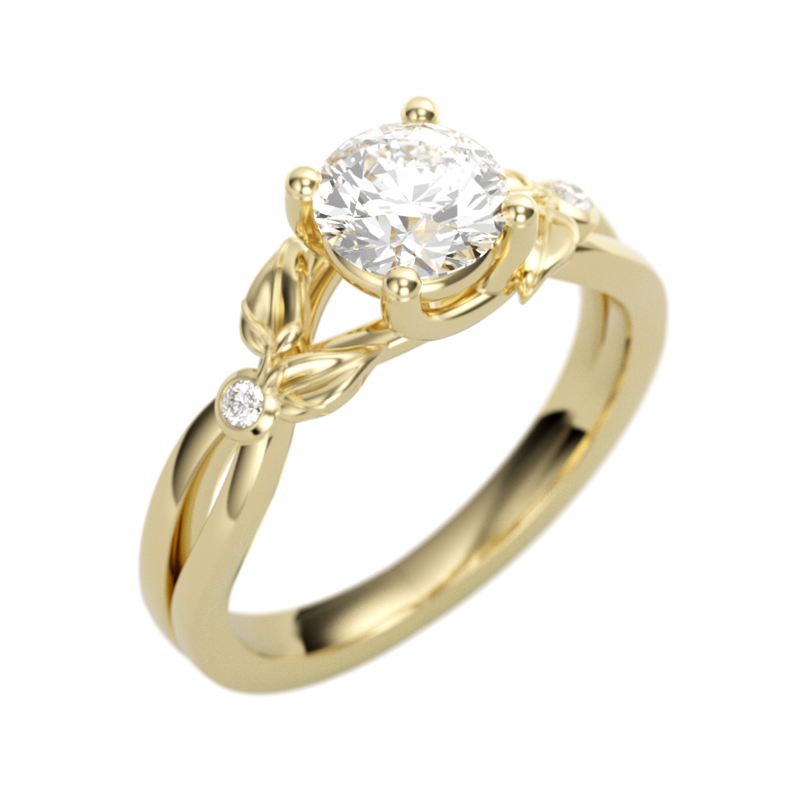 Rose Gold Leaf Accented Diamond Engagement Ring