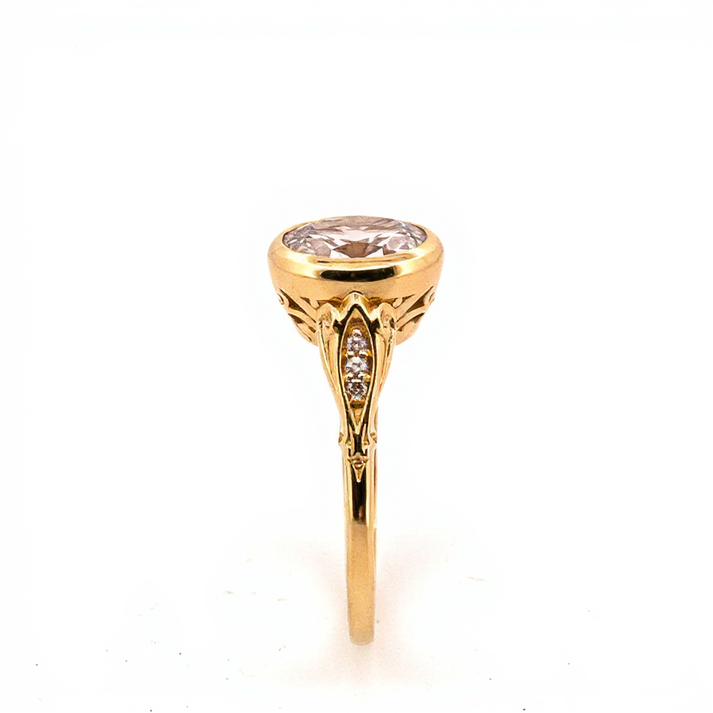 Diamond Bezel Setting Ring with Engraved Engagement Band