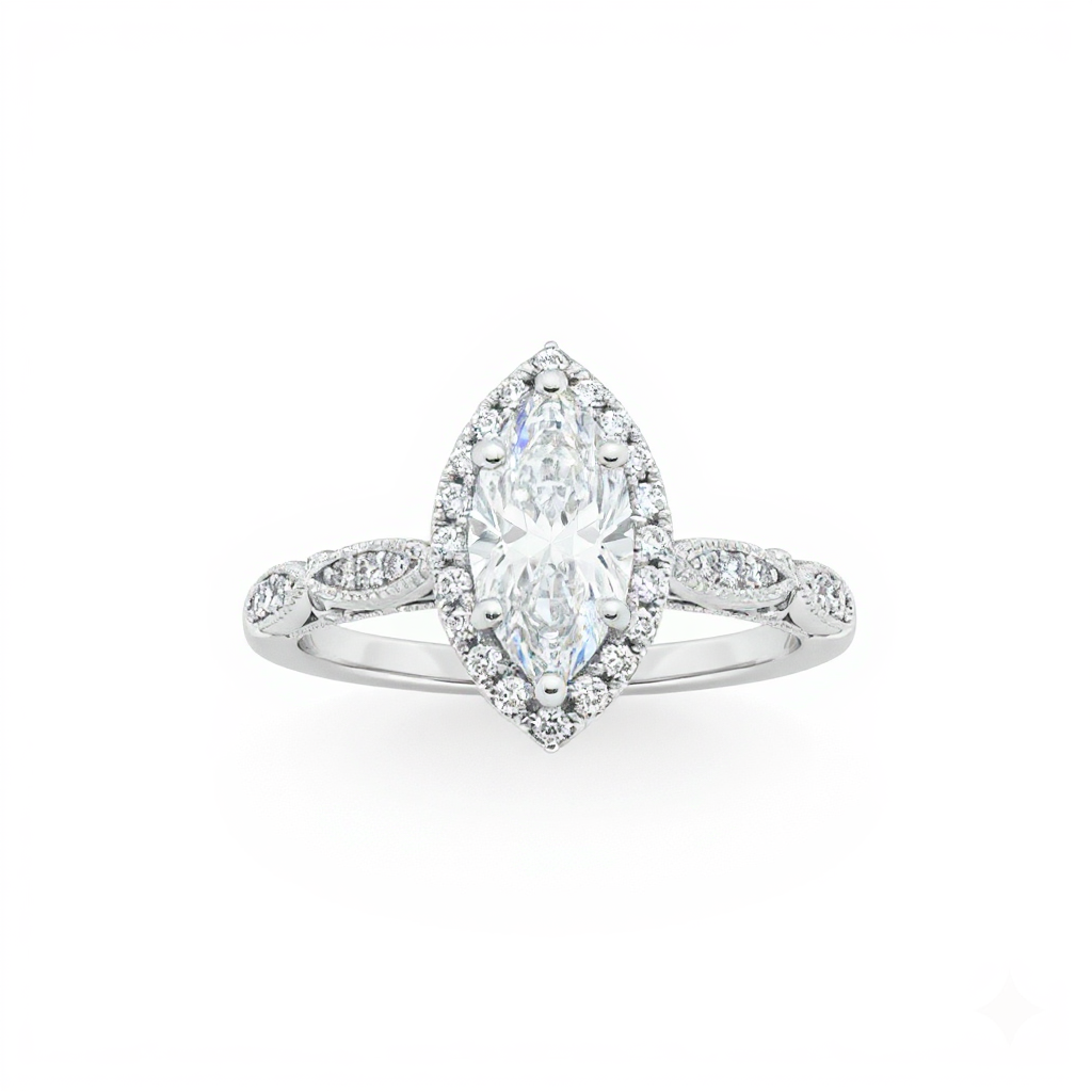 Accented Ornate Halo Engagement Ring