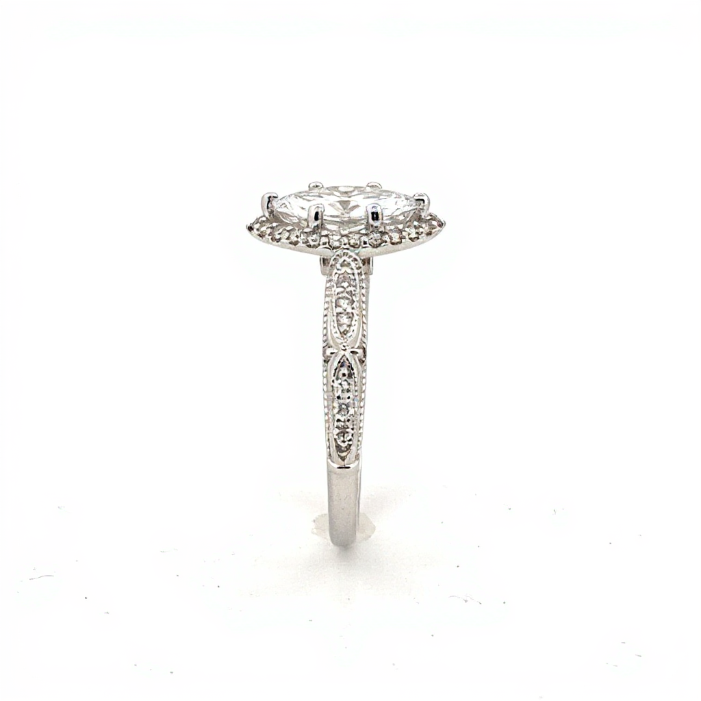 Accented Ornate Halo Engagement Ring