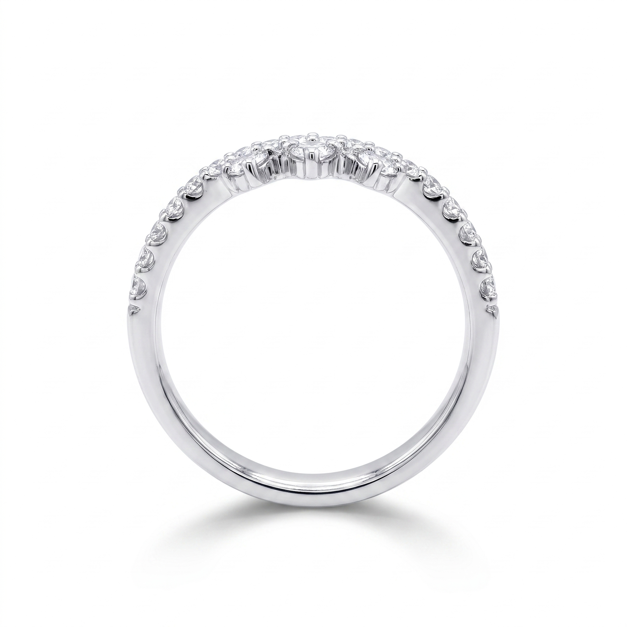 Chevron contour diamond wedding band, through-band view, white gold shown