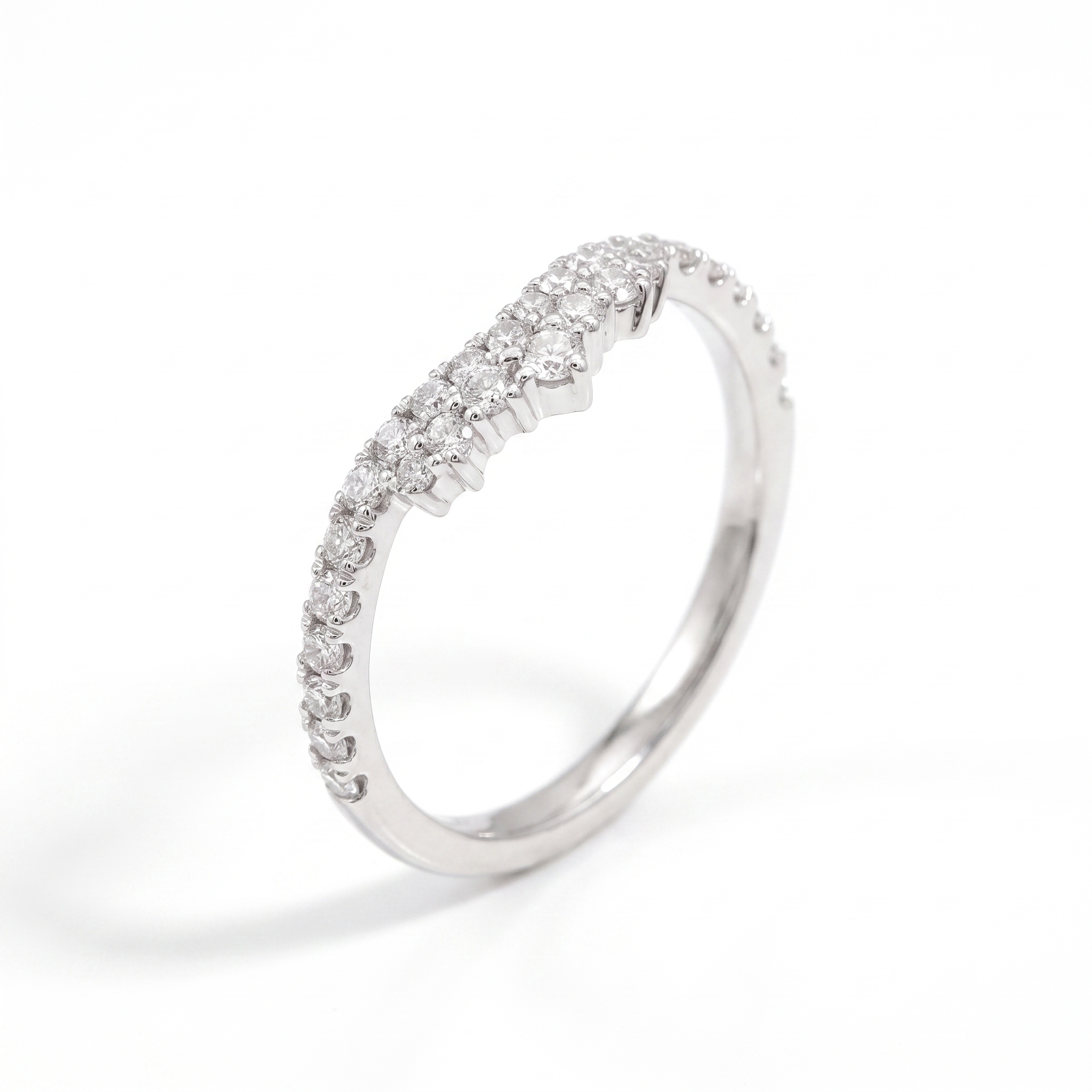 Chevron contour diamond wedding band, three-quarter view, white gold shown