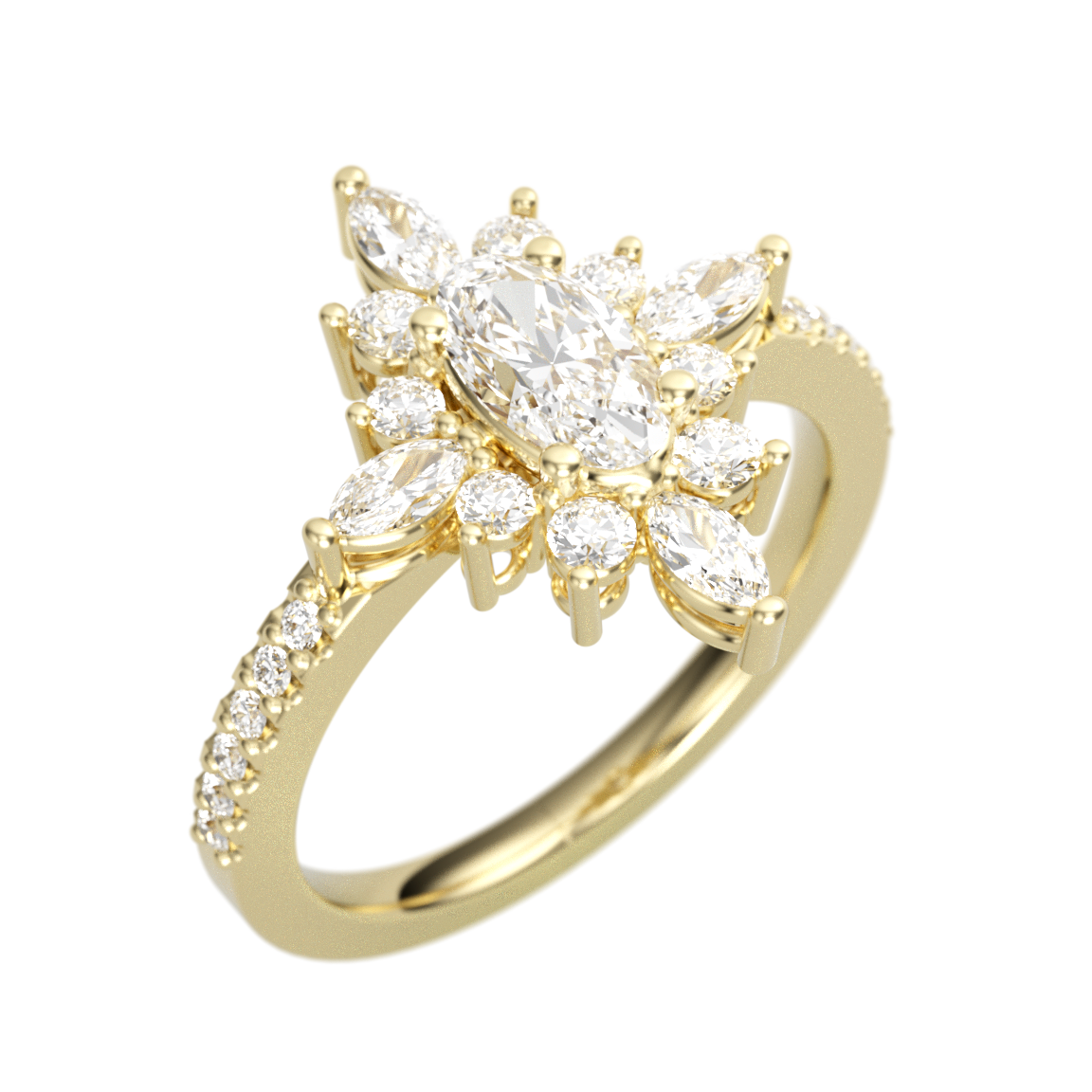 Vintage-Inspired Starburst Gold Diamond Ring