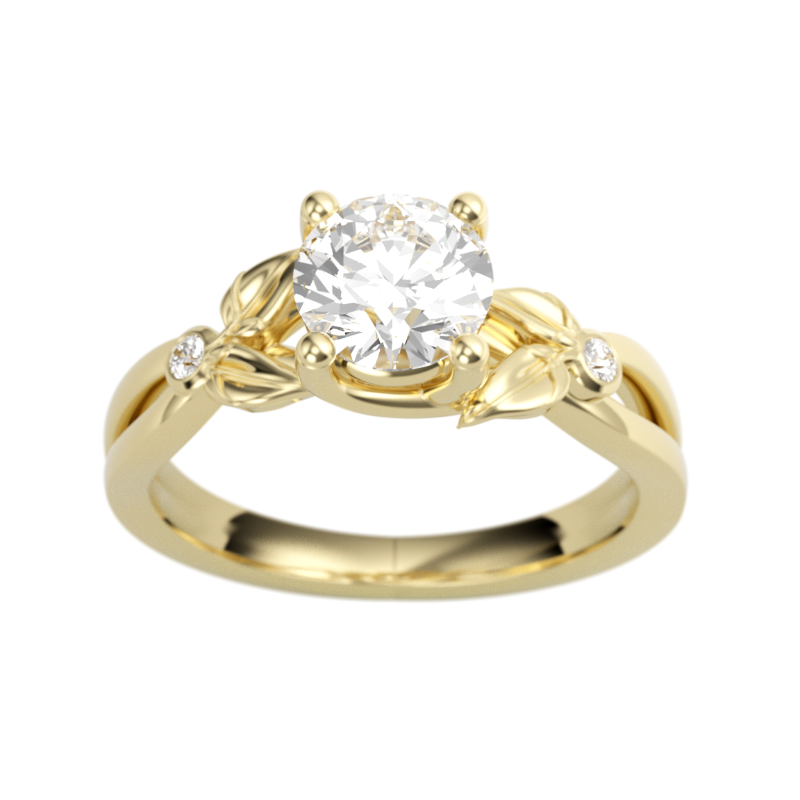 Rose Gold Leaf Accented Diamond Engagement Ring