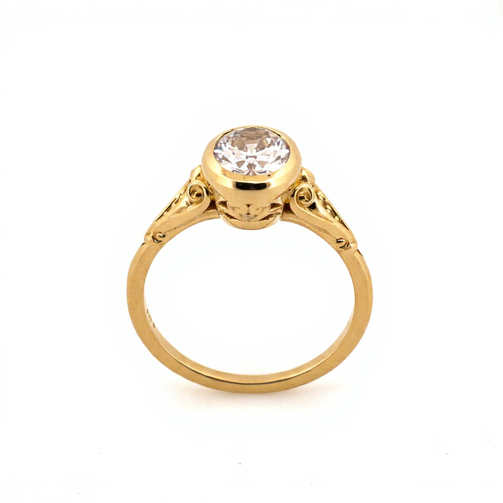 Diamond Bezel Setting Ring with Engraved Engagement Band
