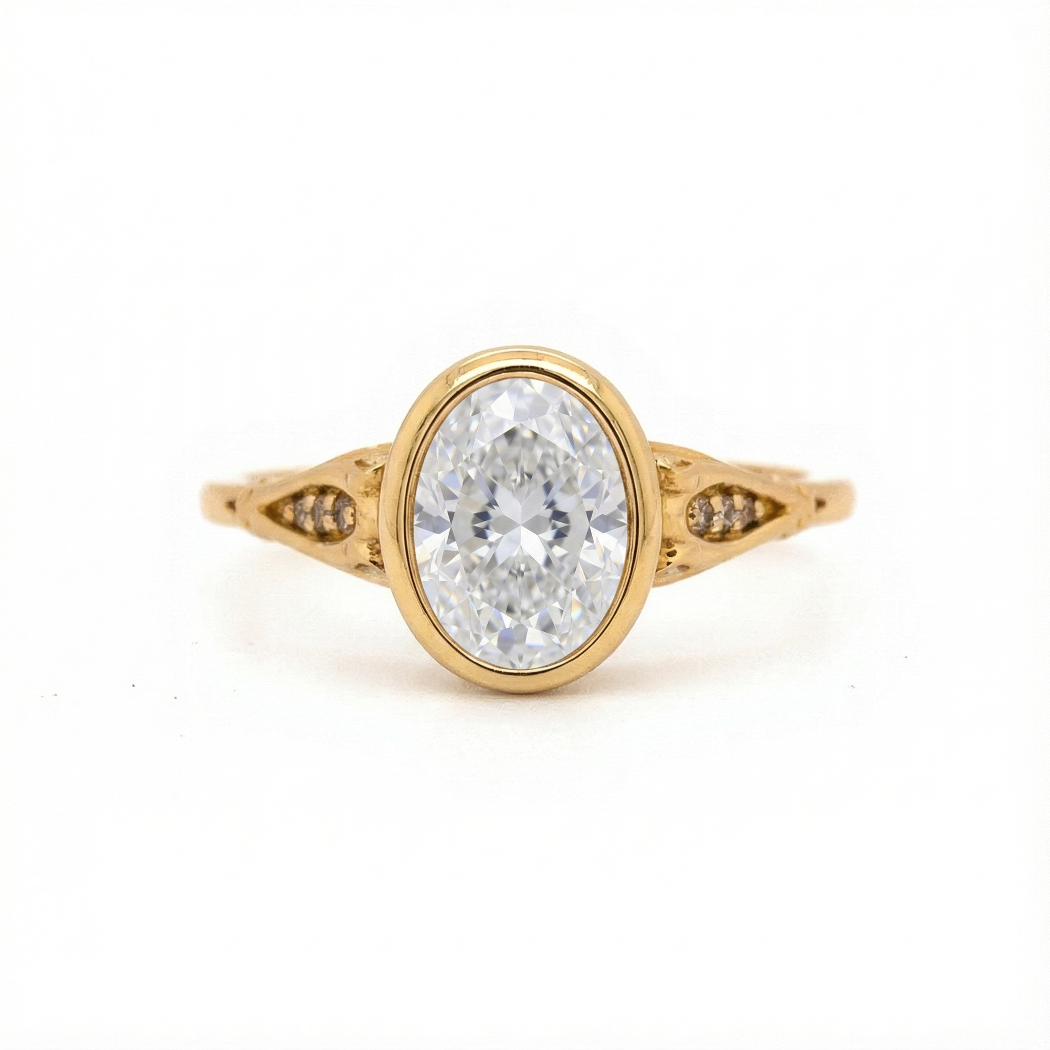 Diamond Bezel Setting Ring with Engraved Engagement Band