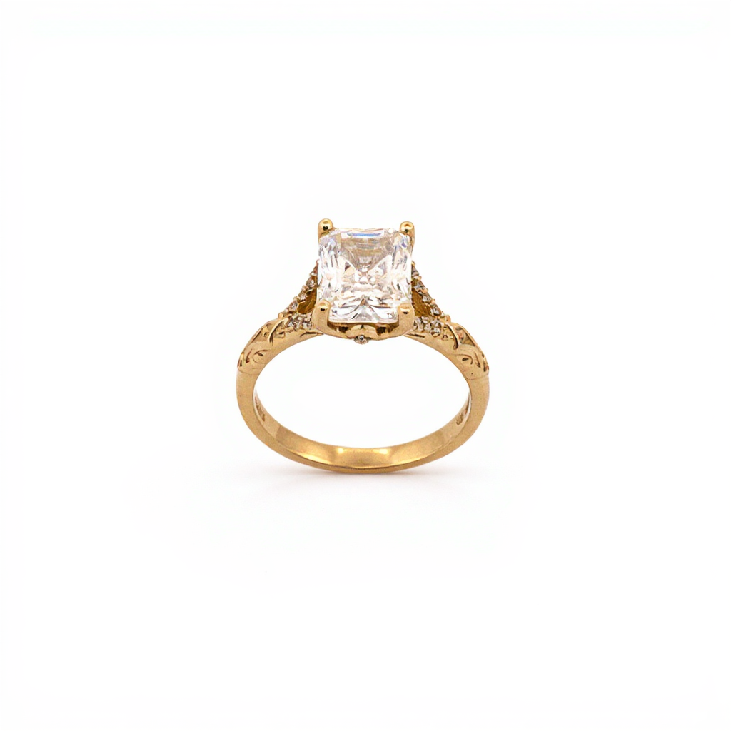 Princess Cut Diamond Engagement Ring with Engraved Engagement Ring